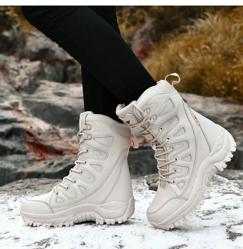 Winter Women High-Top Outdoor Plush Leather Hiking Shoes Trekking Woman Boots Mountain Sneakers Camping Tracking Treking