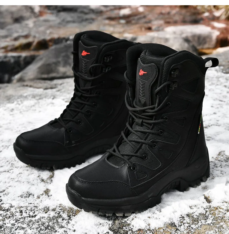 Winter Women High-Top Outdoor Plush Leather Hiking Shoes Trekking Woman Boots Mountain Sneakers Camping Tracking Treking