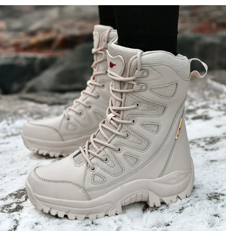 Winter Women High-Top Outdoor Plush Leather Hiking Shoes Trekking Woman Boots Mountain Sneakers Camping Tracking Treking