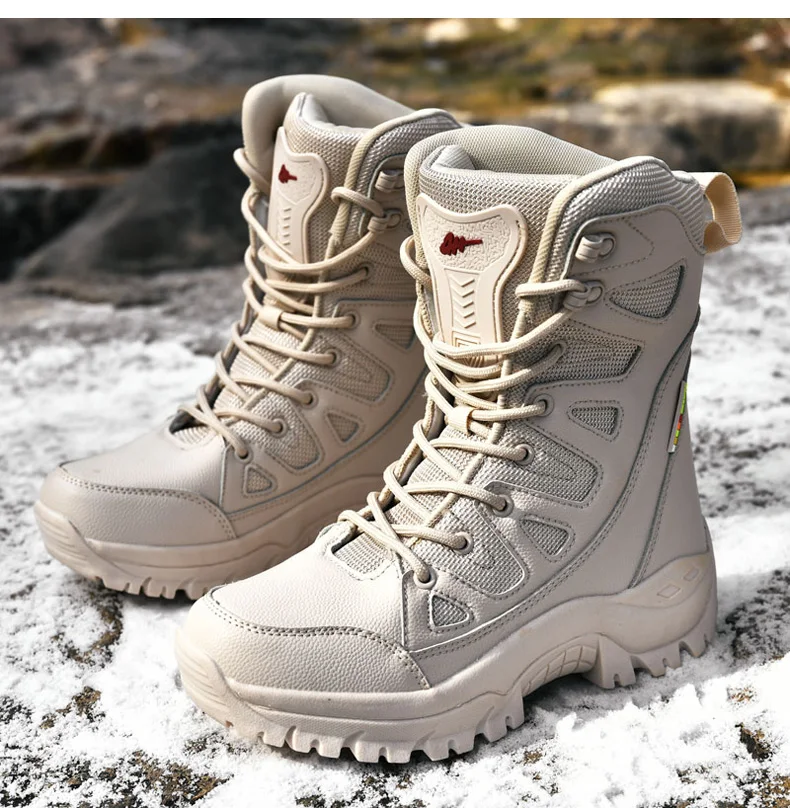 Winter Women High-Top Outdoor Plush Leather Hiking Shoes Trekking Woman Boots Mountain Sneakers Camping Tracking Treking