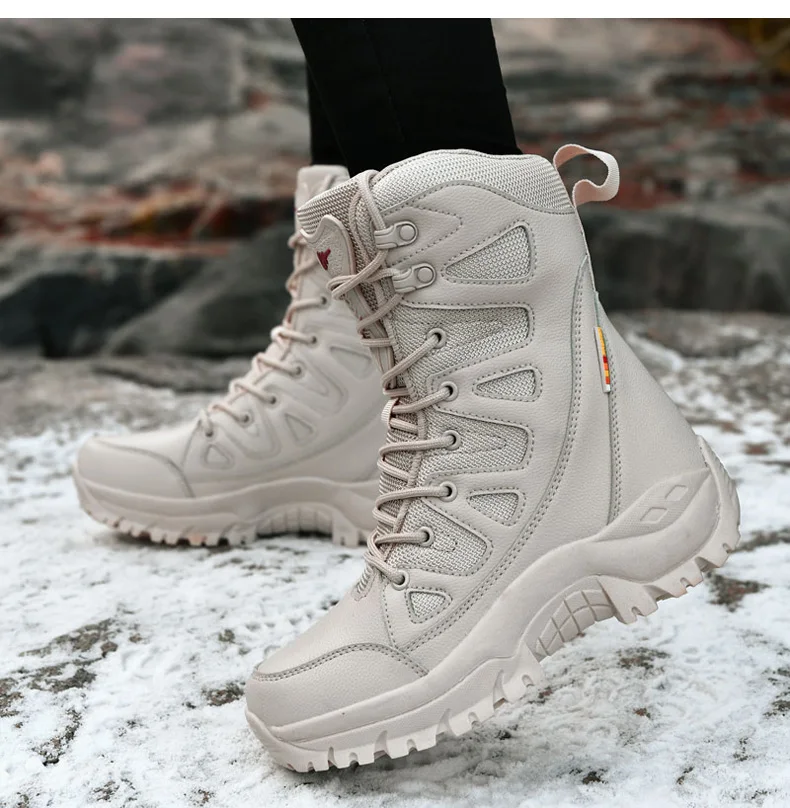 Winter Women High-Top Outdoor Plush Leather Hiking Shoes Trekking Woman Boots Mountain Sneakers Camping Tracking Treking
