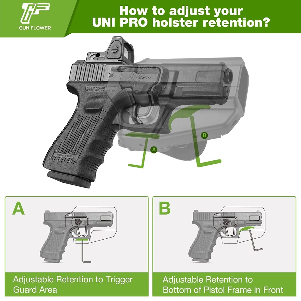 OWB Polymer Universal Holster,Fit G17,G19,M&P9,P320,TG3,TH9,GX4,APX,CZ75,CZP10C,Masada,and Other More Than 100 Models,Right/Left