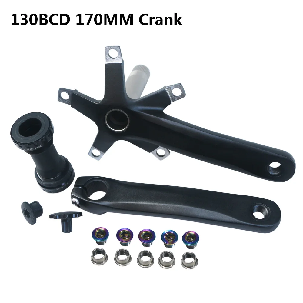 152mm 165mm 170mm 130BCD Bicycle Crankset Hollow Integrated Single Speed 5 Nail Folding Road Bike Crank set BB 44T Chainwheel