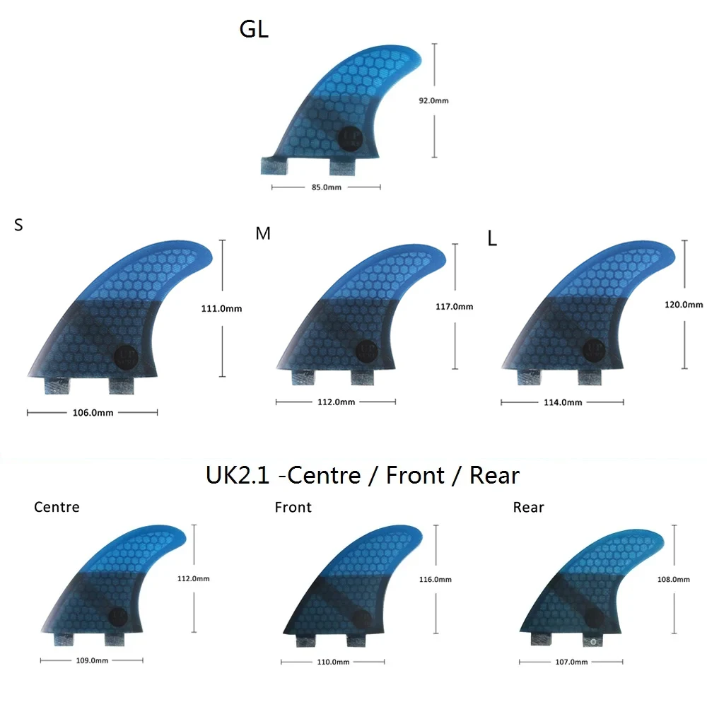 Thruster Tri Fins S/M/L/K2.1 Honeycomb Fiberglass Surfboard Fin with Double Tabs UPSURF FCS Compatible Surf Board Stabilizers