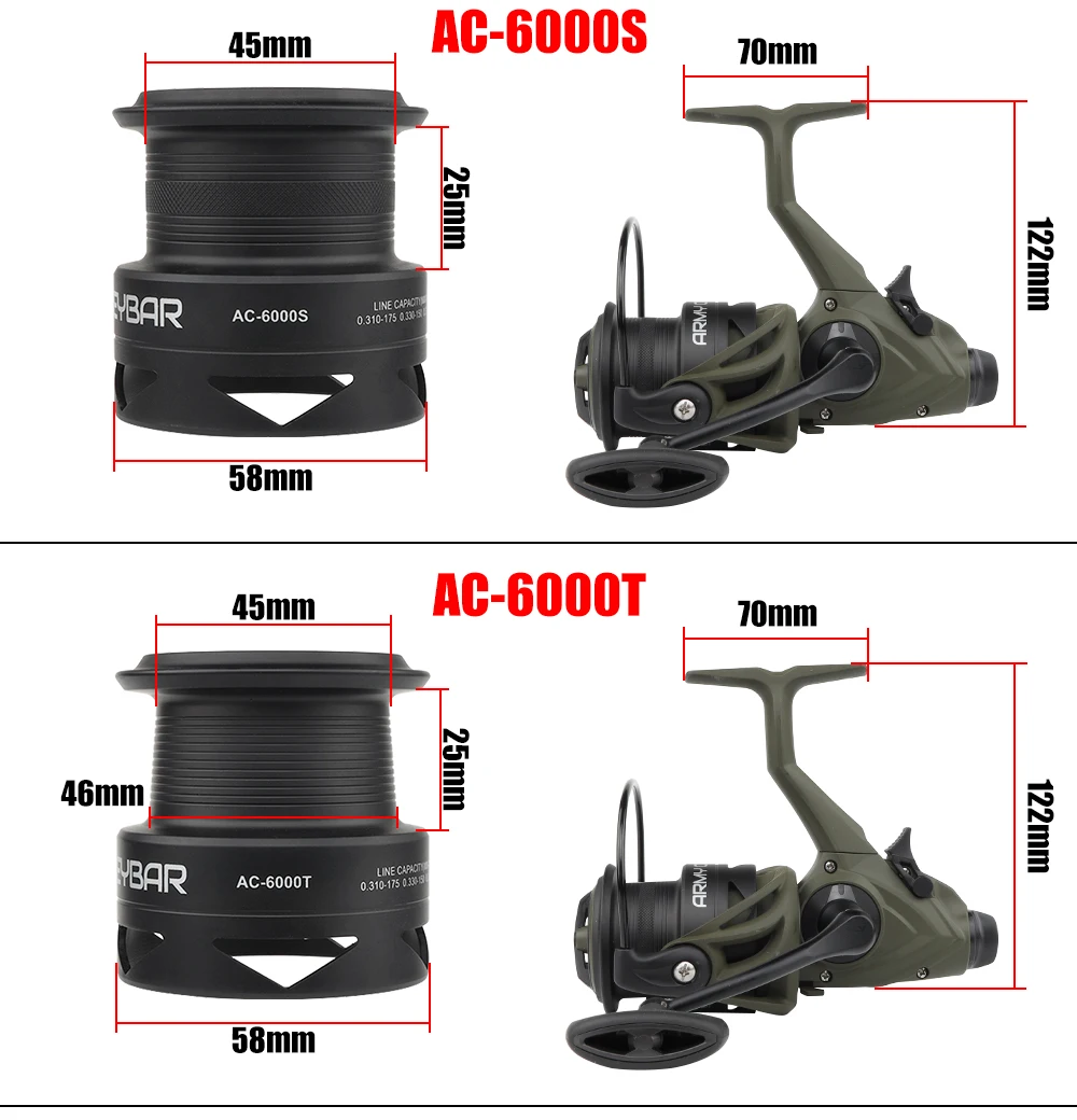 W.P.E AC Spinning Reel 5000/6000 Ball Bearings 7+1 High Gear Ratio 5.1:1 Carp Feeder Fishing Reel Full Matel Line Spool Tackle