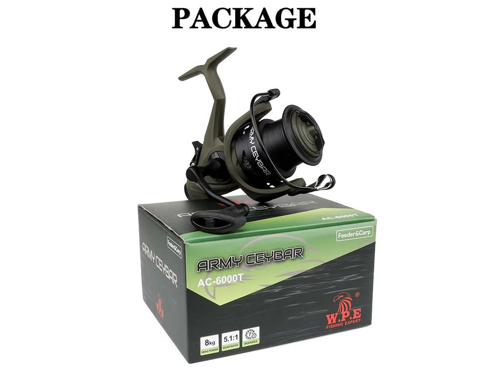 W.P.E AC Spinning Reel 5000/6000 Ball Bearings 7+1 High Gear Ratio 5.1:1 Carp Feeder Fishing Reel Full Matel Line Spool Tackle