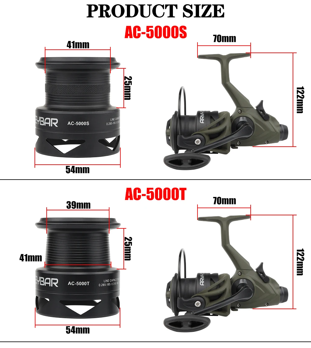 W.P.E AC Spinning Reel 5000/6000 Ball Bearings 7+1 High Gear Ratio 5.1:1 Carp Feeder Fishing Reel Full Matel Line Spool Tackle