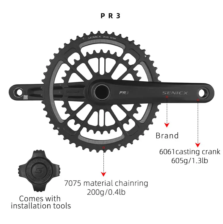 SENICX PR3 High-Quality Road Bicycle Crankset 165/170/172.5/175mm Chain 46-30T/50-34T/52-36T Aluminum Cranks for Road Bike