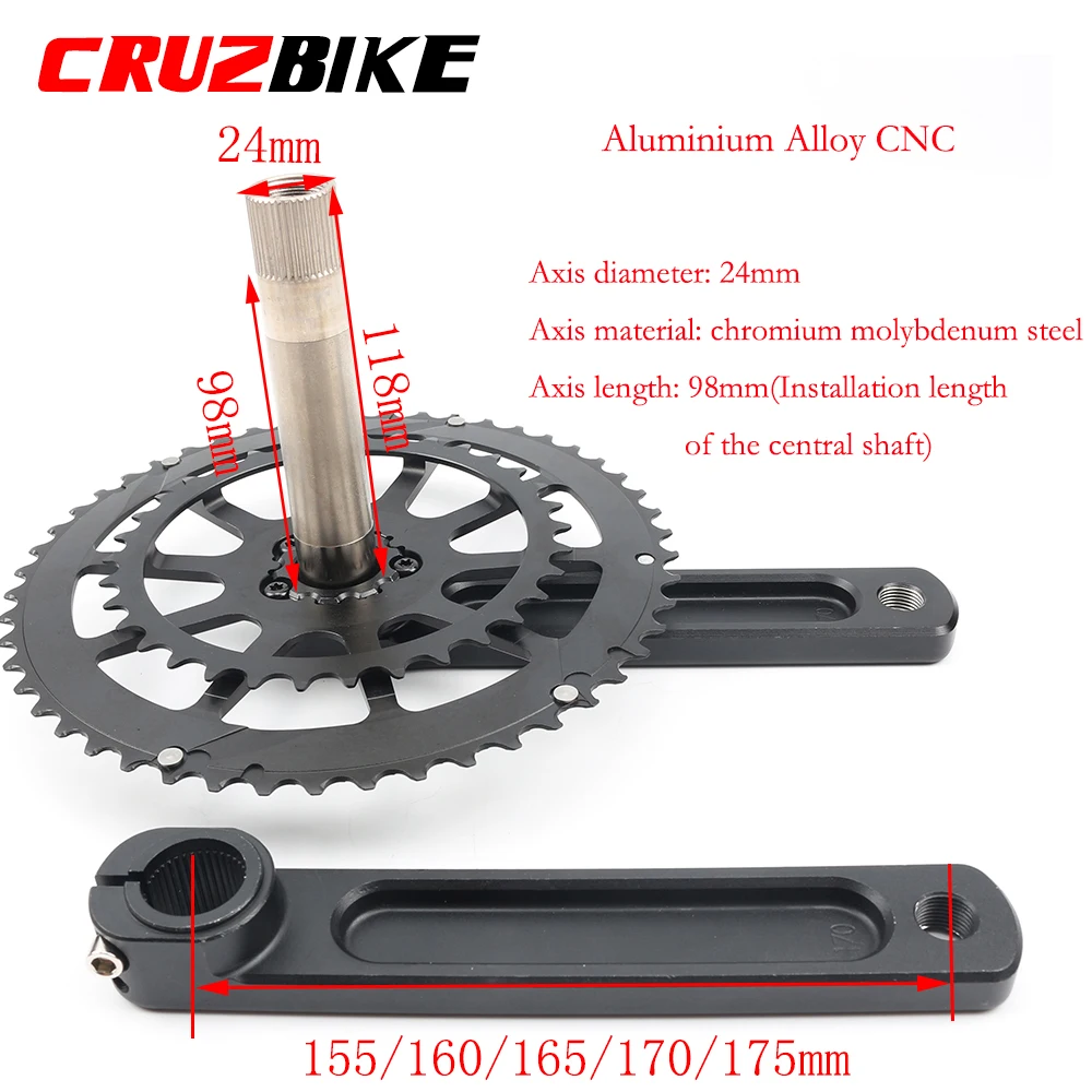 CRUZbike Road Bike Crankset 155/160/165/170/175mm Crank 50-34T/52-36T/53-39T Double Chainring Folding Bicycle Screw BB