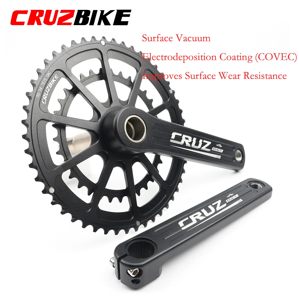 CRUZbike Road Bike Crankset 155/160/165/170/175mm Crank 50-34T/52-36T/53-39T Double Chainring Folding Bicycle Screw BB