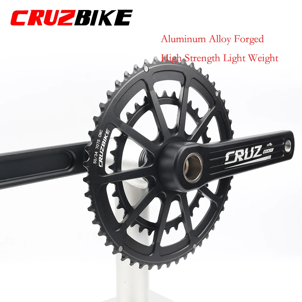 CRUZbike Road Bike Crankset 155/160/165/170/175mm Crank 50-34T/52-36T/53-39T Double Chainring Folding Bicycle Screw BB