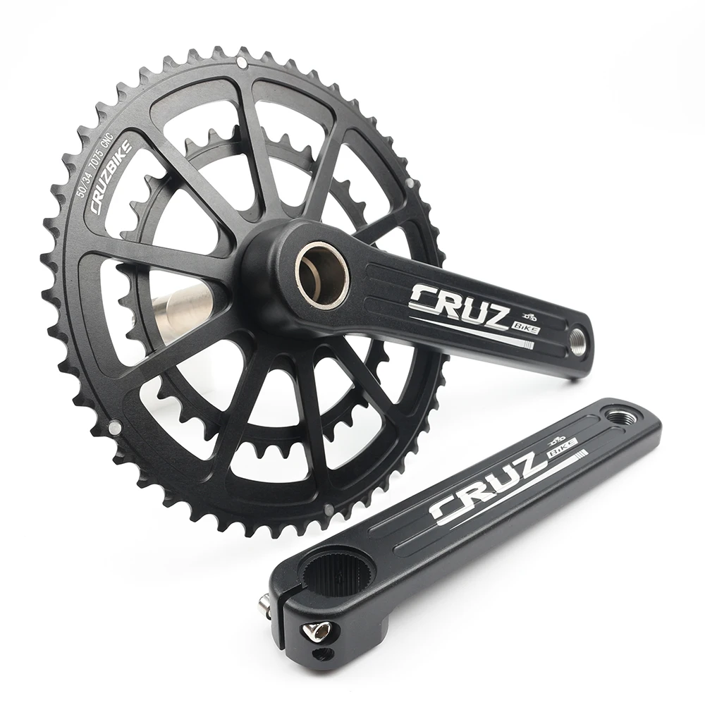 CRUZbike Road Bike Crankset 155/160/165/170/175mm Crank 50-34T/52-36T/53-39T Double Chainring Folding Bicycle Screw BB
