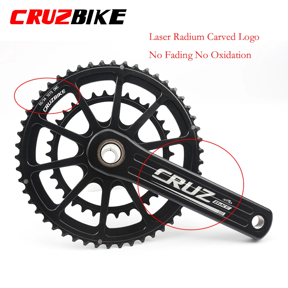 CRUZbike Road Bike Crankset 155/160/165/170/175mm Crank 50-34T/52-36T/53-39T Double Chainring Folding Bicycle Screw BB