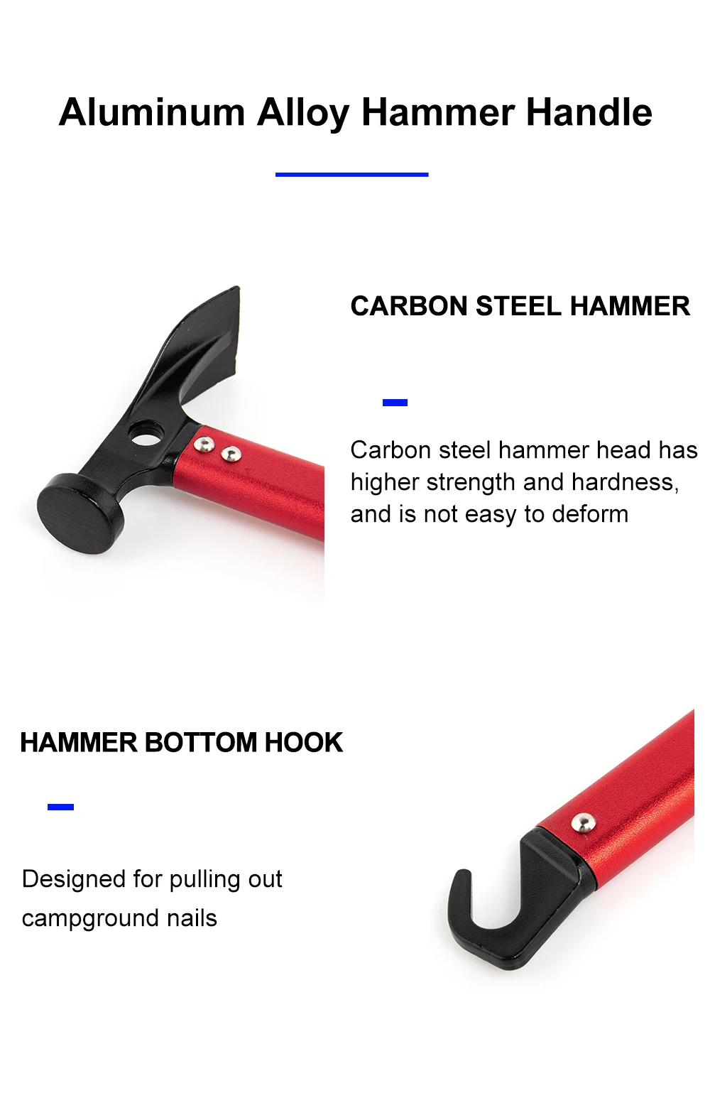 Widesea Camping Hammer Stainless Steel Copper Outdoor Tent Peg Stake Mallet with Stake Puller Grond Nail Mountaineering Hiking