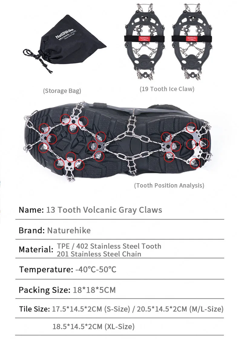 Naturehike-Non Slip Climbing Crampons Cleats Shoe Cover Ice Gripper for Spikes Hiking Winter Manganese Steel Outdoor Cleats Shoe