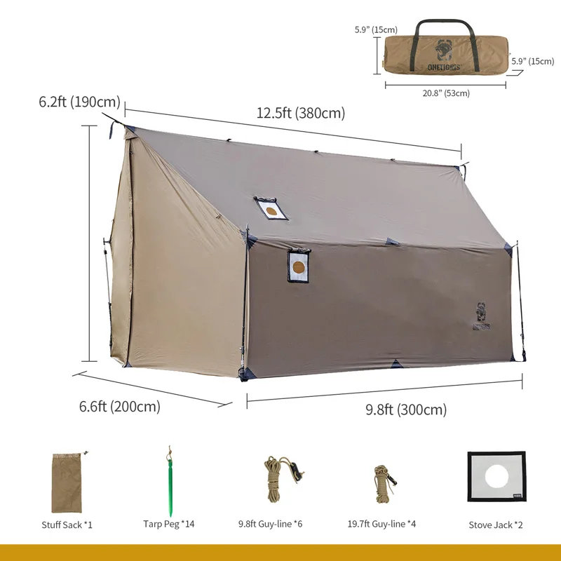 OneTigris TEGIMEN Hammock Awning Hot Tent for Camping Travel Waterproof Outdoor Tarp Sunshade Canopy Rain Fly Cover Fit 3 People