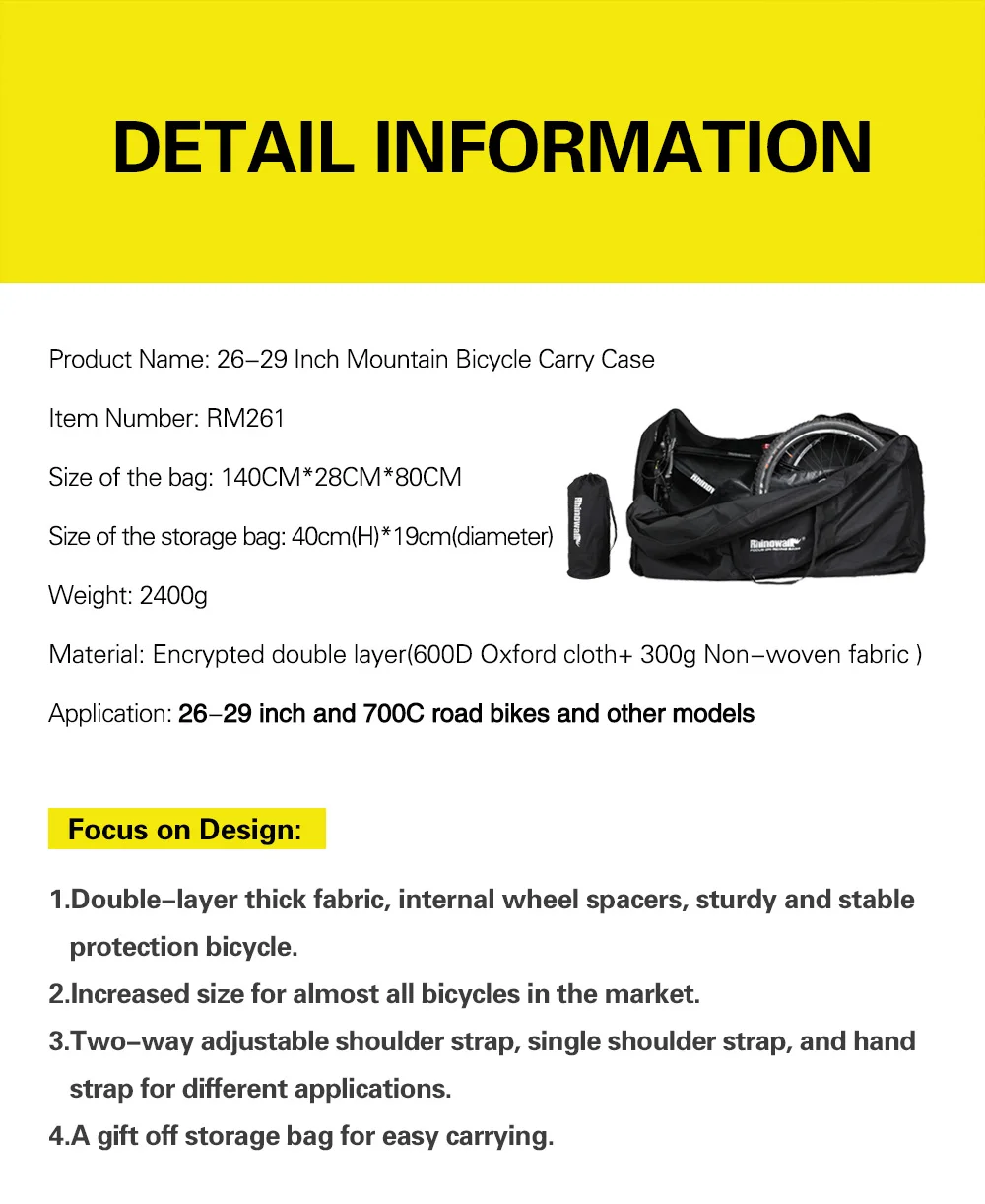 Rhinowalk Folding Bike Carry Bag 26"-29" Big Capacity Bike Cover Outdoor Portable Bicycle Packing Storage Carrier Travel Bag