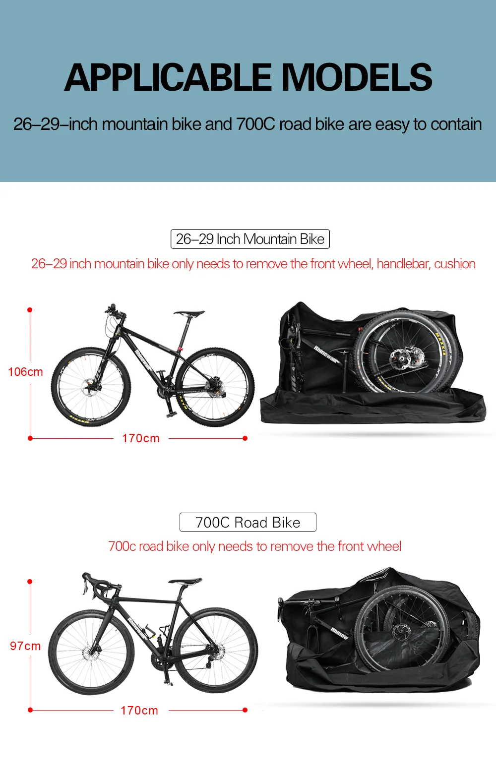 Rhinowalk Folding Bike Carry Bag 26"-29" Big Capacity Bike Cover Outdoor Portable Bicycle Packing Storage Carrier Travel Bag
