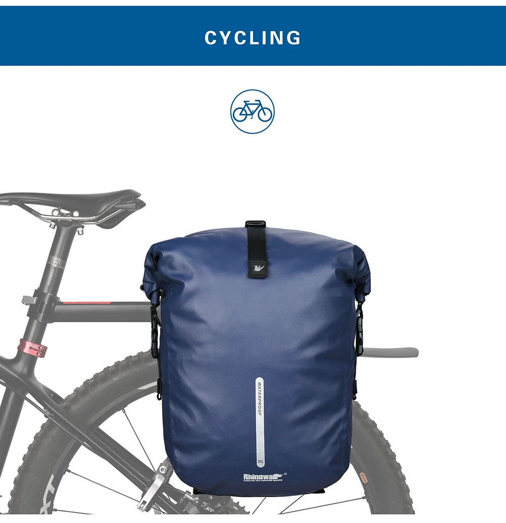 Rhinowalk Waterproof Bike Bag 20L Rear Rack Pannier Black Travel Cycling Bag Multifunctional Shoulder Bag Backpack Bicycle Bag