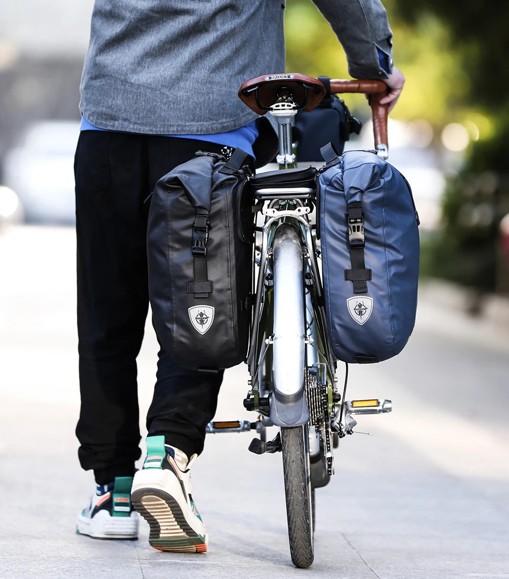 Rhinowalk Waterproof Bike Bag 20L Rear Rack Pannier Black Travel Cycling Bag Multifunctional Shoulder Bag Backpack Bicycle Bag