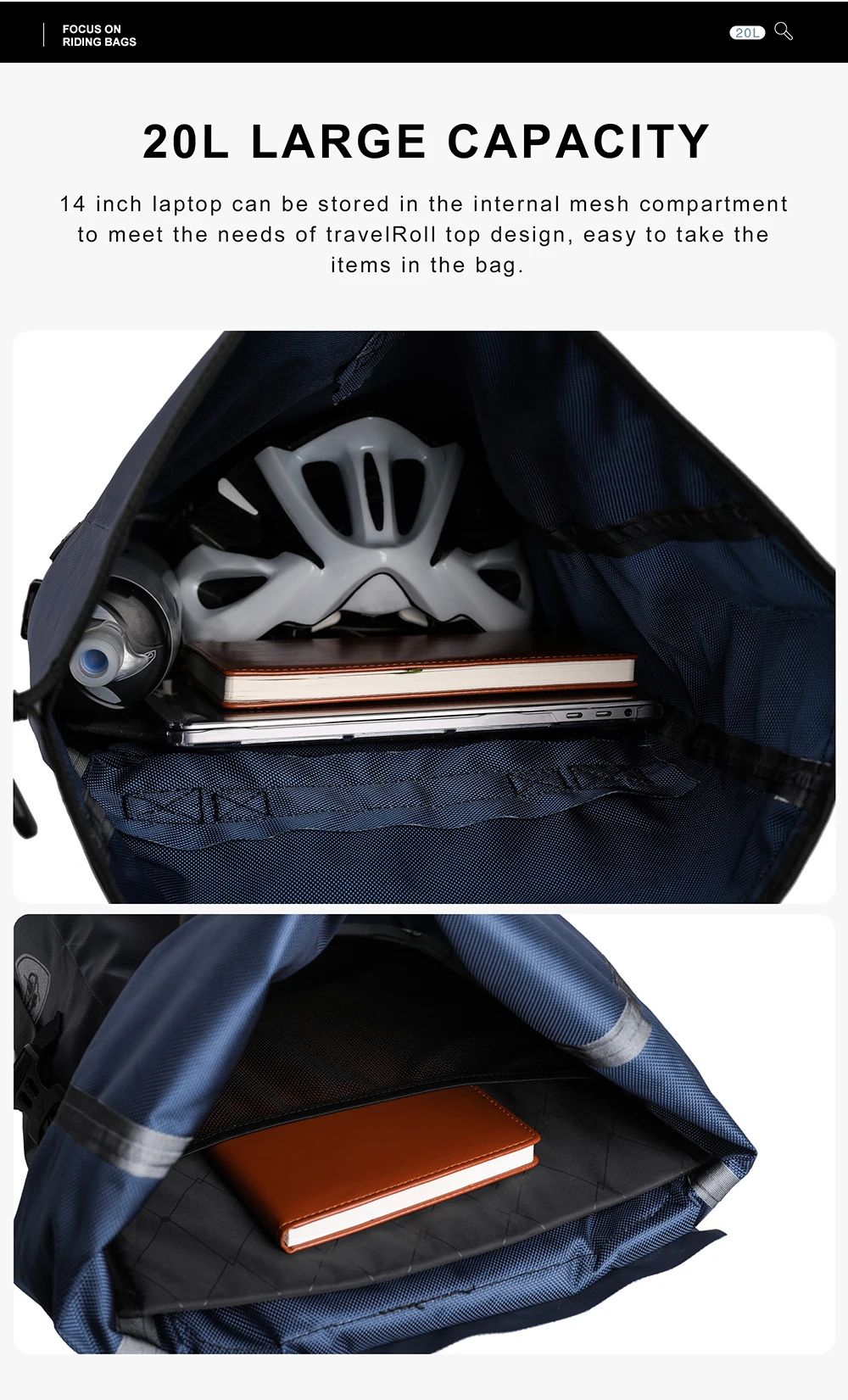 Rhinowalk Waterproof Bike Bag 20L Rear Rack Pannier Black Travel Cycling Bag Multifunctional Shoulder Bag Backpack Bicycle Bag
