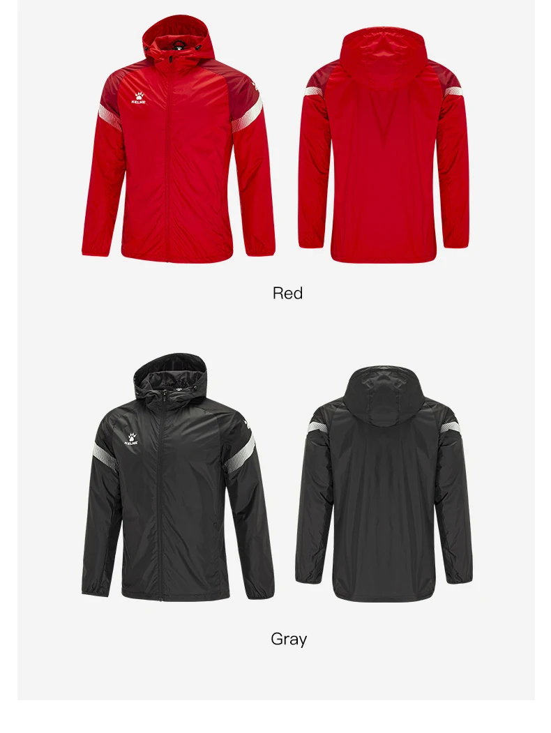 KELME Men's Windbreaker Running Jacket Soccer Kid Hooded Windproof Coat Couple Training Waterproof Jacket Quick Dry 8061WT1005