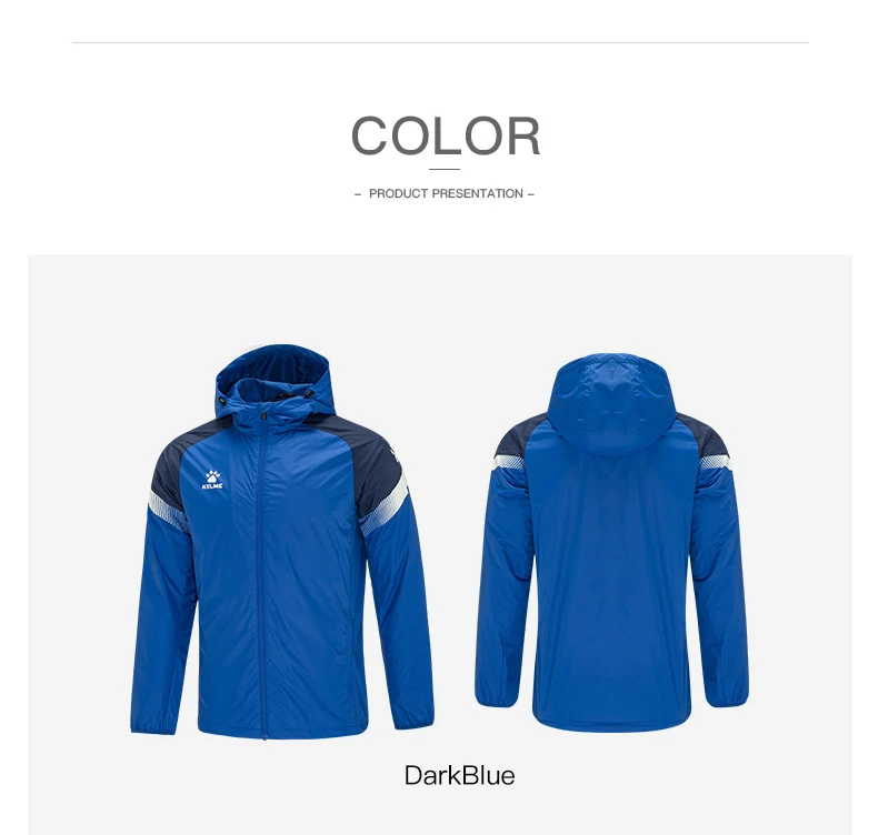 KELME Men's Windbreaker Running Jacket Soccer Kid Hooded Windproof Coat Couple Training Waterproof Jacket Quick Dry 8061WT1005