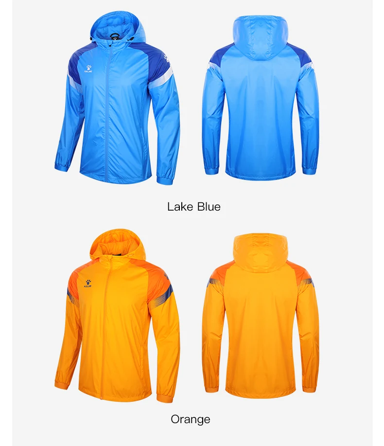 KELME Men's Windbreaker Running Jacket Soccer Kid Hooded Windproof Coat Couple Training Waterproof Jacket Quick Dry 8061WT1005