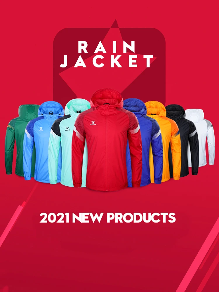 KELME Men's Windbreaker Running Jacket Soccer Kid Hooded Windproof Coat Couple Training Waterproof Jacket Quick Dry 8061WT1005
