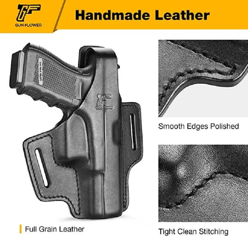 Holster for Glock 19 19x 22 23 31 32 45 2 Slot Full Grain Leather OWB Thumb Break Pistol Holder Hunting Tactial Right Gun bag