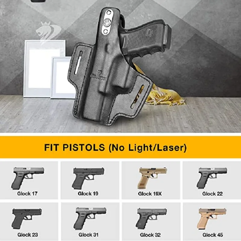 Holster for Glock 19 19x 22 23 31 32 45 2 Slot Full Grain Leather OWB Thumb Break Pistol Holder Hunting Tactial Right Gun bag