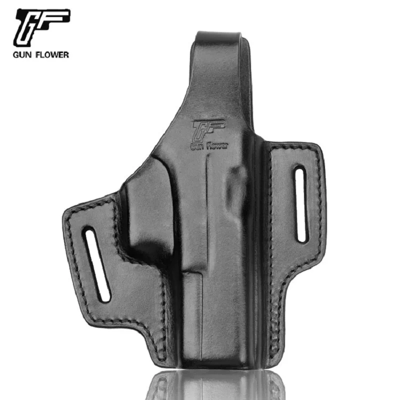 Holster for Glock 19 19x 22 23 31 32 45 2 Slot Full Grain Leather OWB Thumb Break Pistol Holder Hunting Tactial Right Gun bag