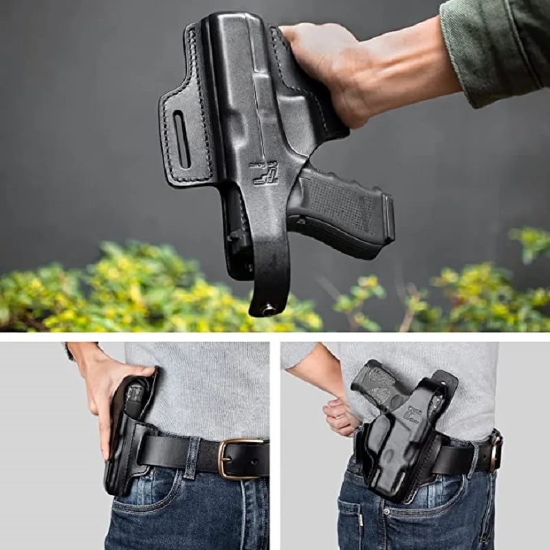 Holster for Glock 19 19x 22 23 31 32 45 2 Slot Full Grain Leather OWB Thumb Break Pistol Holder Hunting Tactial Right Gun bag
