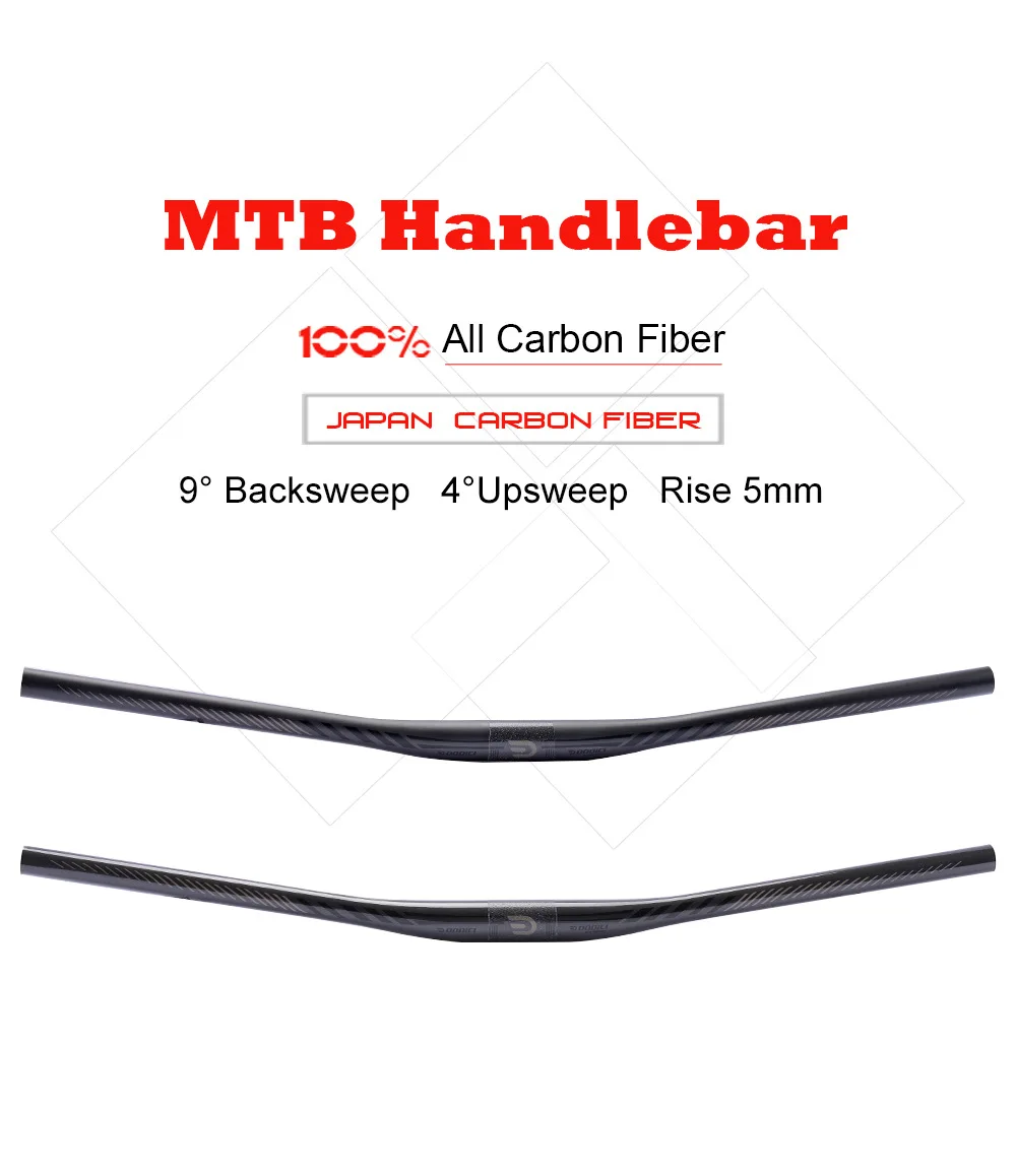 DODICI Full Carbon Fiber MTB Handlebar 720mm/740mm/760mm 9° Rise 5mm for XC Mountain Bike Bicycle Straight Handlebar Ultra-Light