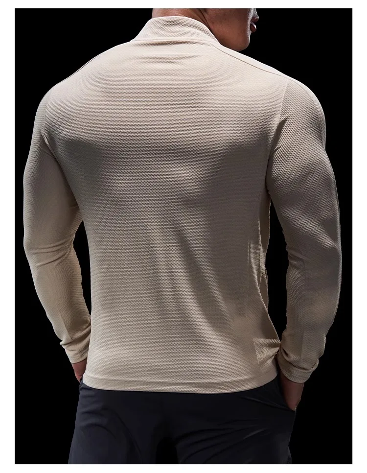 Sports Fitness Jacket Men Autumn Elastic Quick-drying Slim Long-sleeved Gym Training Clothes Outdoor Running Stand-up Zipper Top