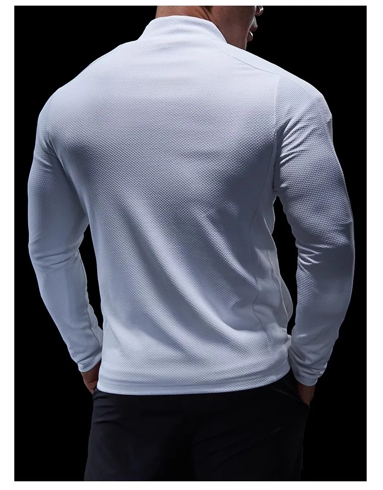 Sports Fitness Jacket Men Autumn Elastic Quick-drying Slim Long-sleeved Gym Training Clothes Outdoor Running Stand-up Zipper Top