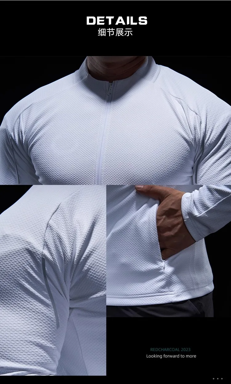 Sports Fitness Jacket Men Autumn Elastic Quick-drying Slim Long-sleeved Gym Training Clothes Outdoor Running Stand-up Zipper Top
