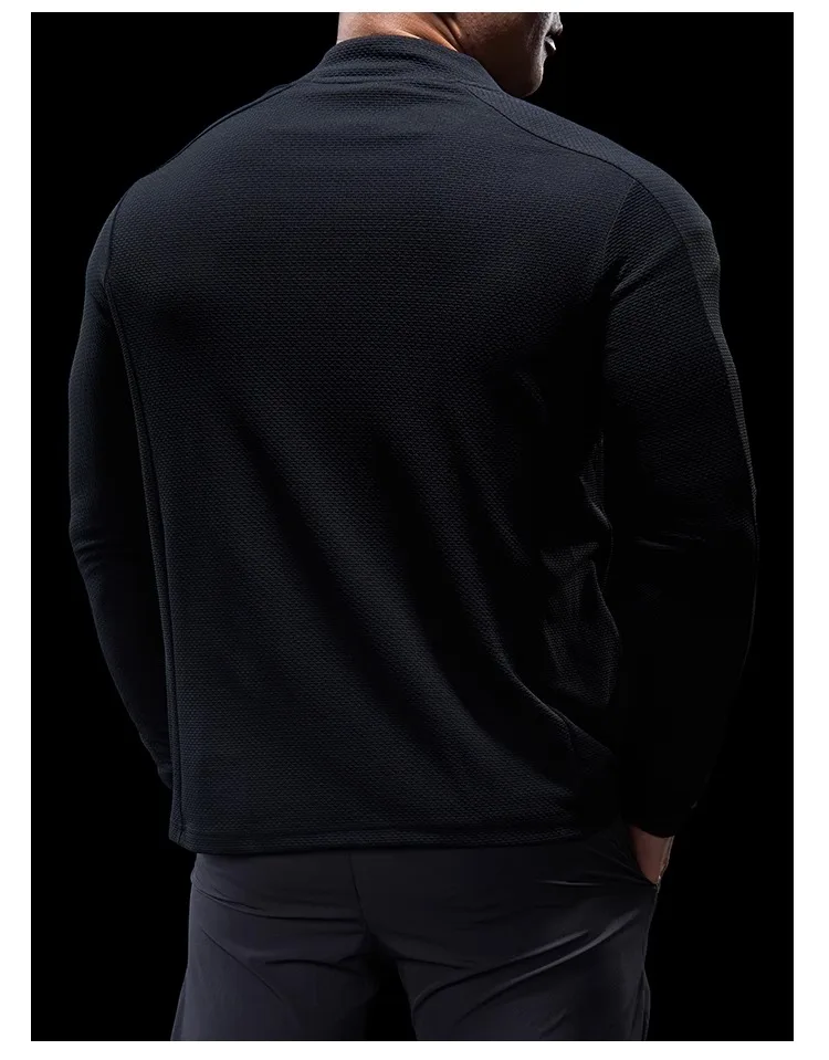 Sports Fitness Jacket Men Autumn Elastic Quick-drying Slim Long-sleeved Gym Training Clothes Outdoor Running Stand-up Zipper Top