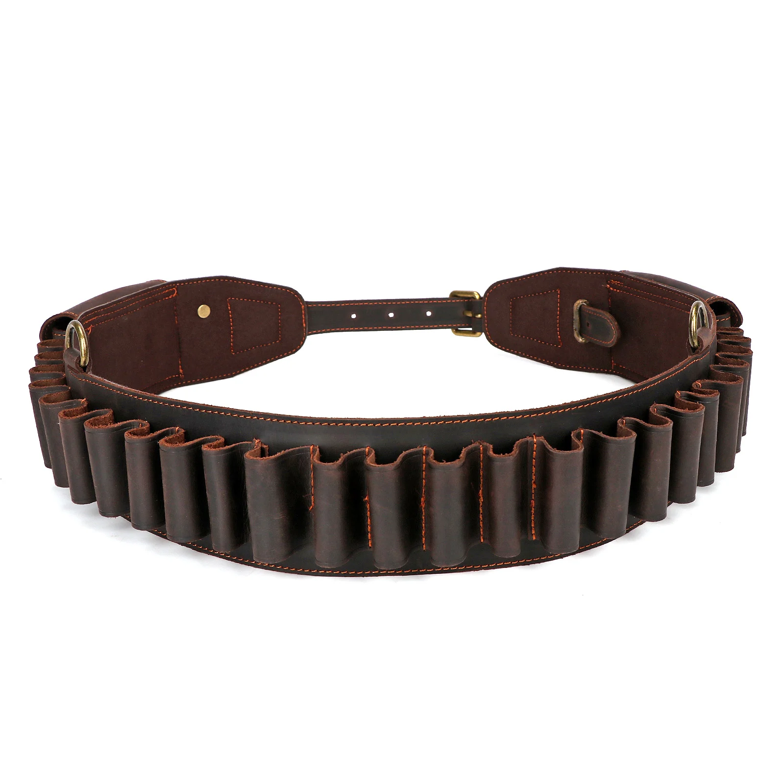 Tourbon Hunting Accessories 12 Gauge Gun Bandolier Cartridges Belt Genuine Leather Ammo Holder Carrier W/ A Pocket 39''-47‘’
