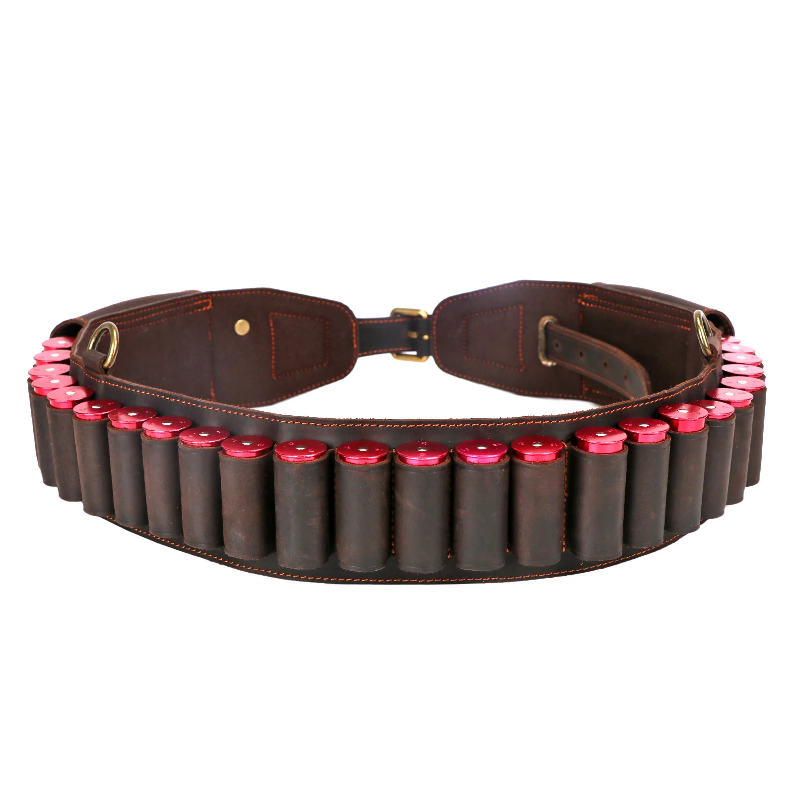 Tourbon Hunting Accessories 12 Gauge Gun Bandolier Cartridges Belt Genuine Leather Ammo Holder Carrier W/ A Pocket 39''-47‘’