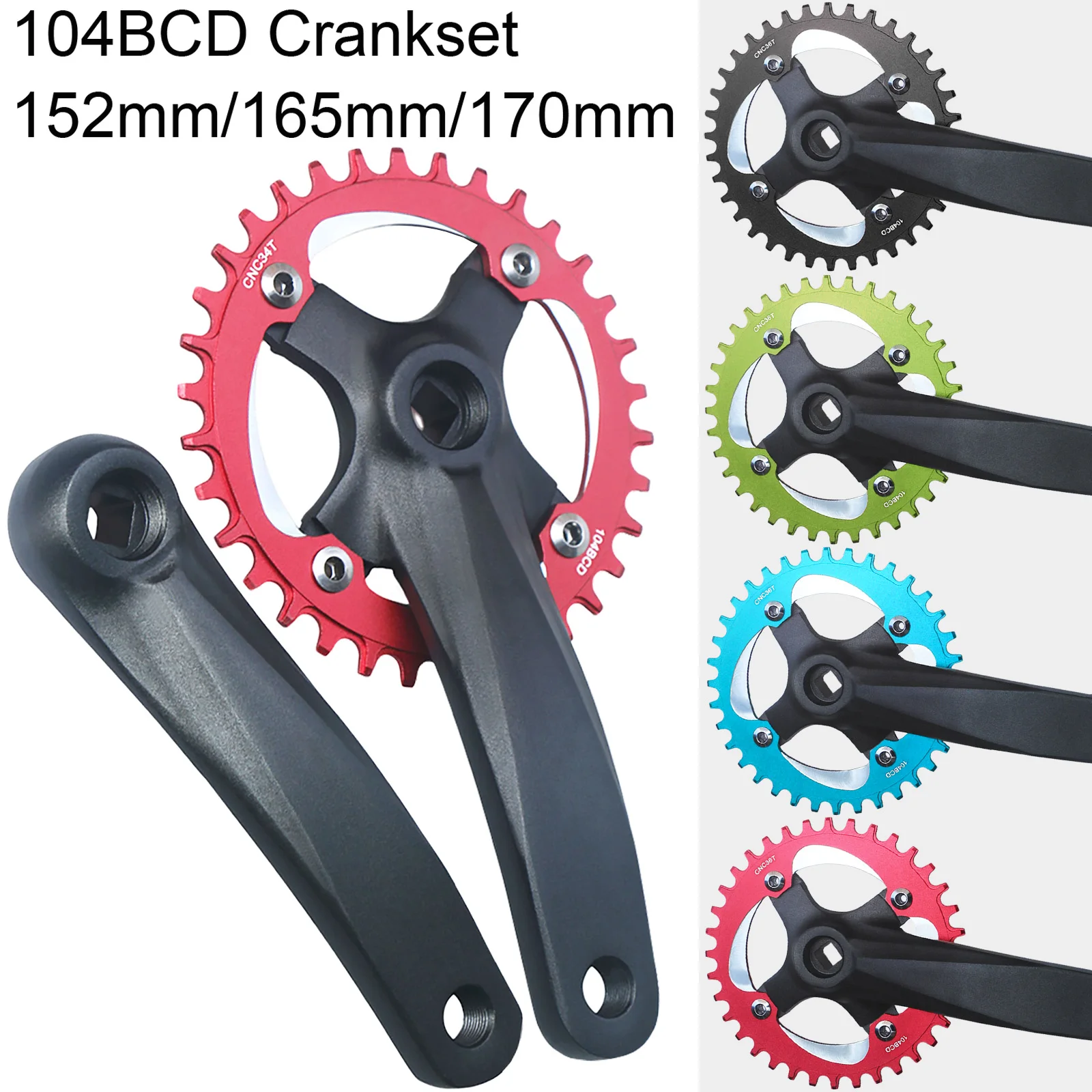 152/165/170mm Bicycle Square Hole Crankset 104BCD 30/32T/34T/36T/38T/40T/42T Narrow Wide Chainwheel Sprocket MTB Bike Crank Arms