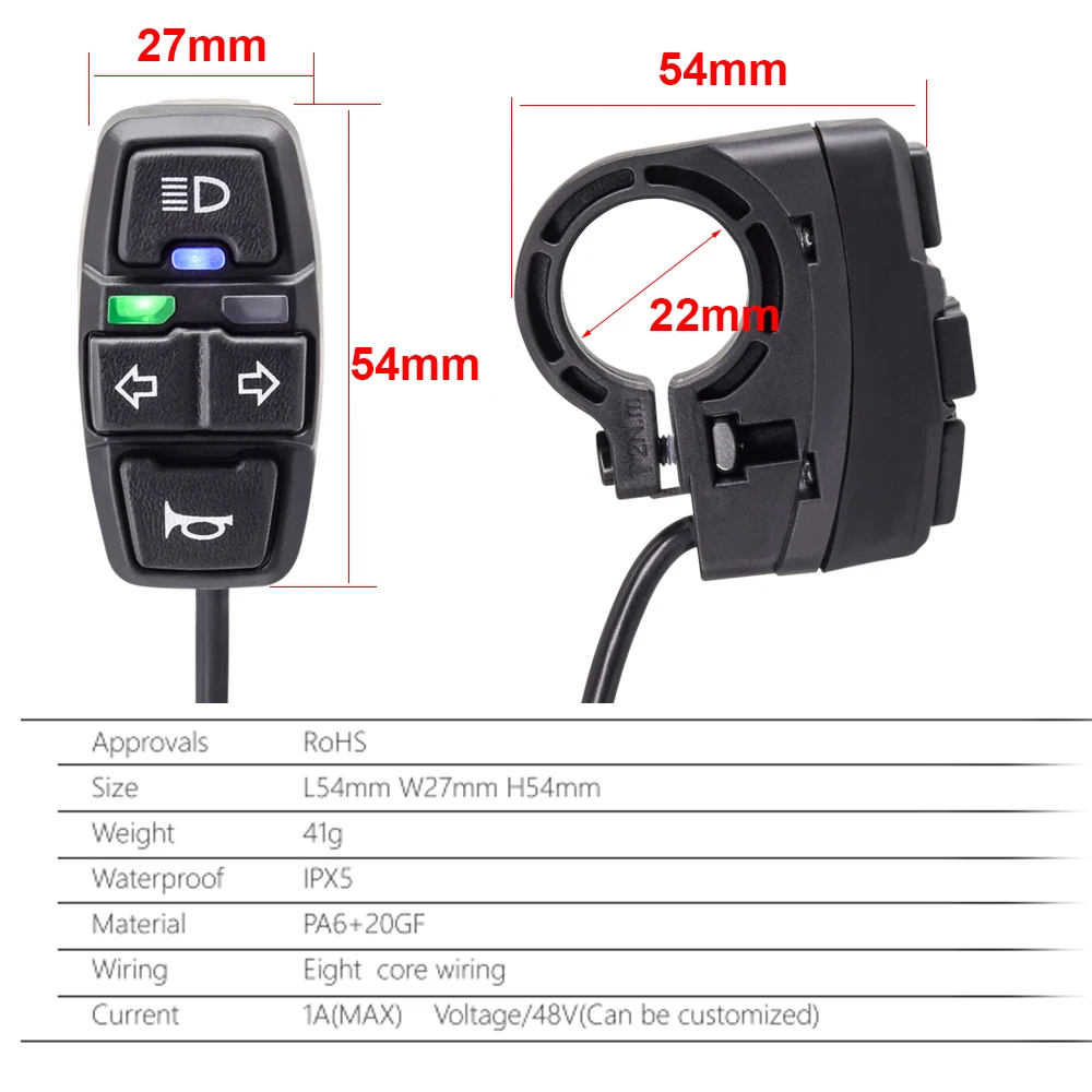 Ebike Front Brake Rear Light Set For 36V 48V Battery Contain Horn Headlight Switch And With Ebike Turn Functional Tail Light