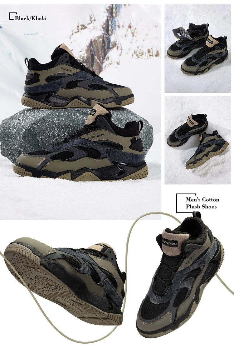 Baasploa Winter Men Leather Sneakers Casual Fashion Waterproof Sport Shoes For Man Plush Warm Male Sneakers Non-Slip Outdoor
