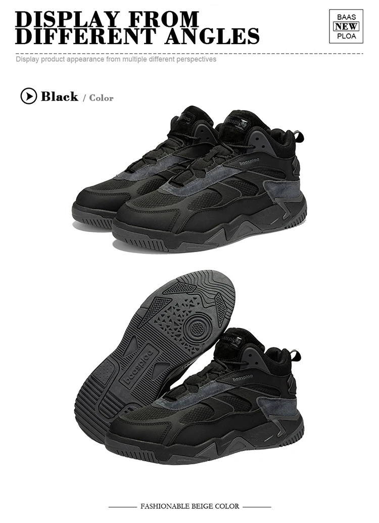 Baasploa Winter Men Leather Sneakers Casual Fashion Waterproof Sport Shoes For Man Plush Warm Male Sneakers Non-Slip Outdoor