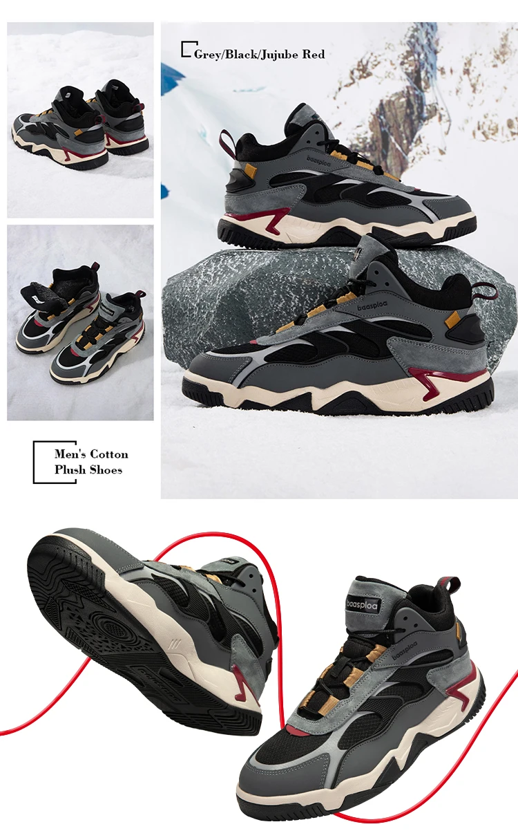 Baasploa Winter Men Leather Sneakers Casual Fashion Waterproof Sport Shoes For Man Plush Warm Male Sneakers Non-Slip Outdoor