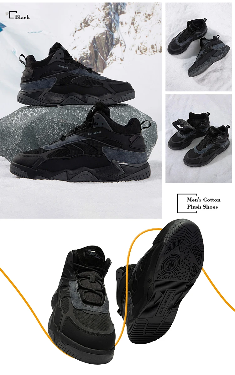 Baasploa Winter Men Leather Sneakers Casual Fashion Waterproof Sport Shoes For Man Plush Warm Male Sneakers Non-Slip Outdoor