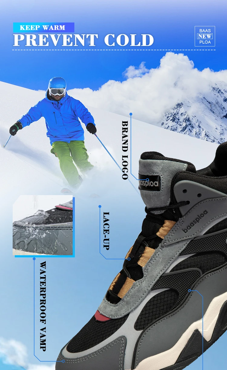 Baasploa Winter Men Leather Sneakers Casual Fashion Waterproof Sport Shoes For Man Plush Warm Male Sneakers Non-Slip Outdoor