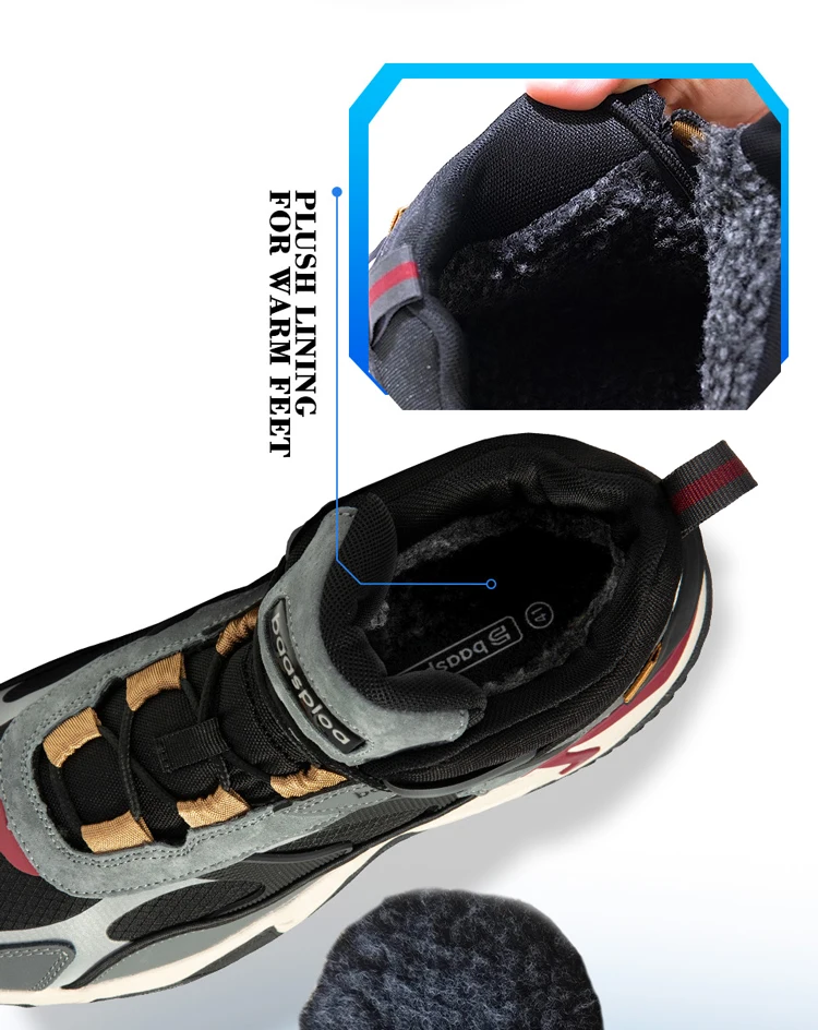 Baasploa Winter Men Leather Sneakers Casual Fashion Waterproof Sport Shoes For Man Plush Warm Male Sneakers Non-Slip Outdoor