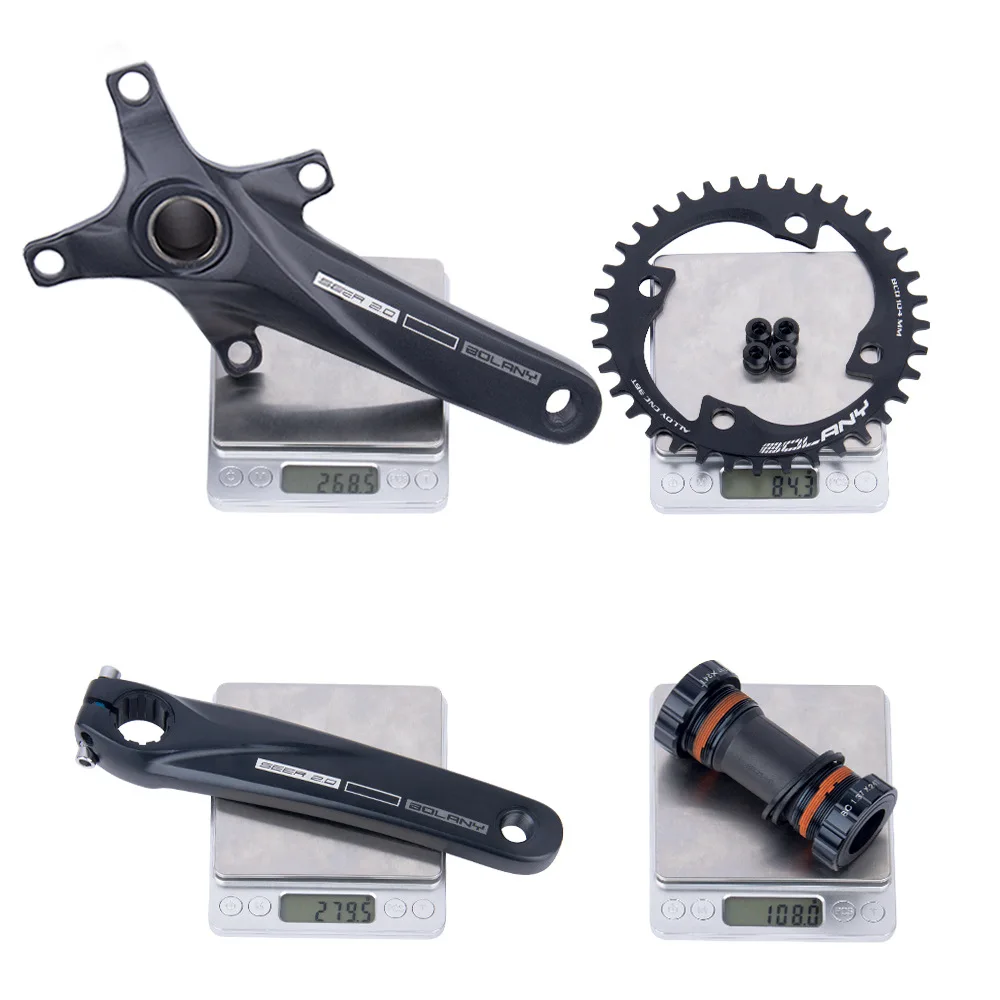 Bicycle Crankset 36T 22-36T 24-38T Bolany 104BCD Hollow Crank MTB Crankset 170mm Integrated Crank Chainring