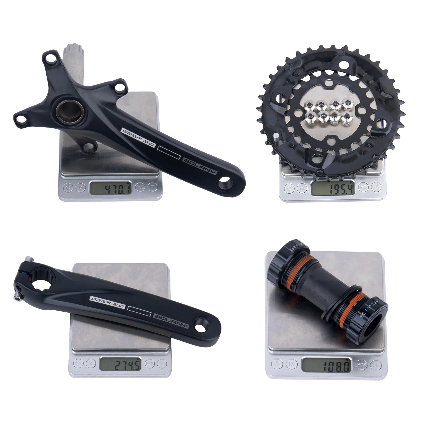 Bicycle Crankset 36T 22-36T 24-38T Bolany 104BCD Hollow Crank MTB Crankset 170mm Integrated Crank Chainring